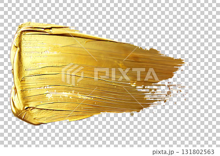 Golden Paint Stroke Texture with Detailed Brush Markings on White Background 131802563