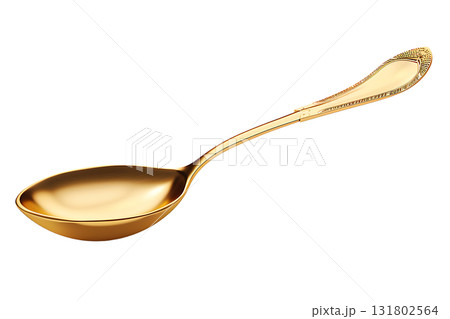 Golden Shiny Spoon Isolated on White Background, Cutlery Item, Dinnerware 131802564