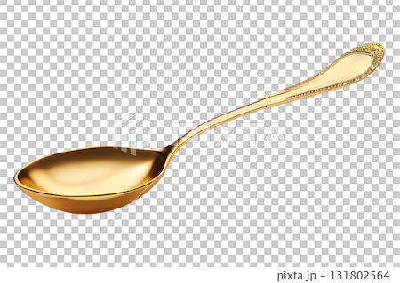 Golden Shiny Spoon Isolated on White Background, Cutlery Item, Dinnerware 131802564