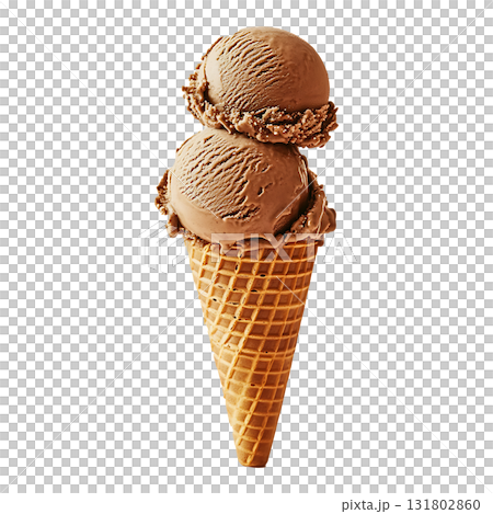 Double chocolate ice cream cone melts on transparent background Double chocolate ice cream cone melts on transparent background 131802860
