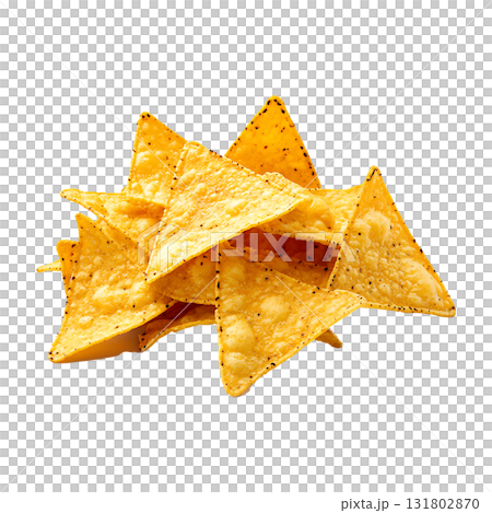 Tasty nachos are stacked high on transparent background 131802870