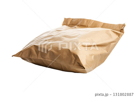 Large Brown Paper Bag Laying Flat on a White Background 131802887