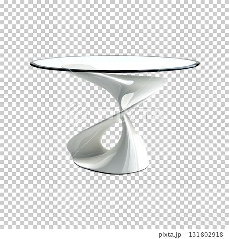 Modern Glass Top Table with White Twisted Base on Transparent Background Modern Glass Top Table with White Twisted Base on Transparent Background 131802918