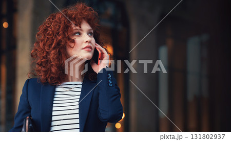 Phone call, thinking and business woman outdoor with mobile communication with mock up. Digital conversation, networking and work conversation of an entrepreneur with blurred background and mockup Phone call, thinking and business woman outdoor with mobile communication with mock up. Digital conversation, networking and work conversation of an entrepreneur with blurred background and mockup 131802937