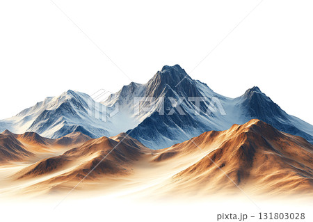 Snowy mountain contrasts golden desert landscape on transparent background Snowy mountain contrasts golden desert landscape on transparent background 131803028