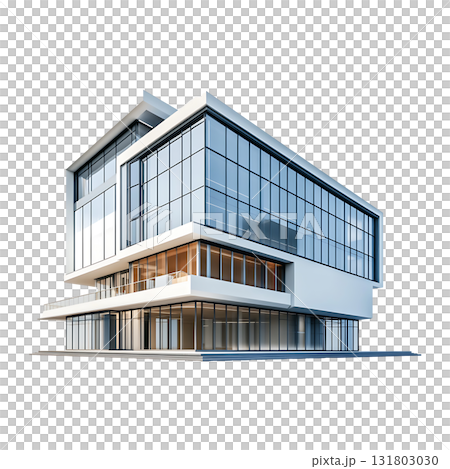 Modern building shows glass facade on transparent background 131803030
