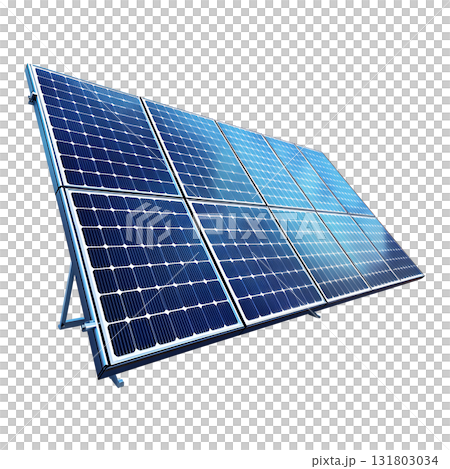 Angled solar panels sunlight on transparent background 131803034