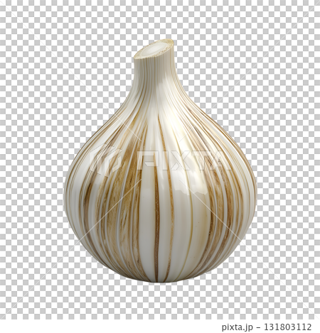 Striking bulbous glass sculpture presents creamy stripes on transparent background Striking bulbous glass sculpture presents creamy stripes on transparent background 131803112