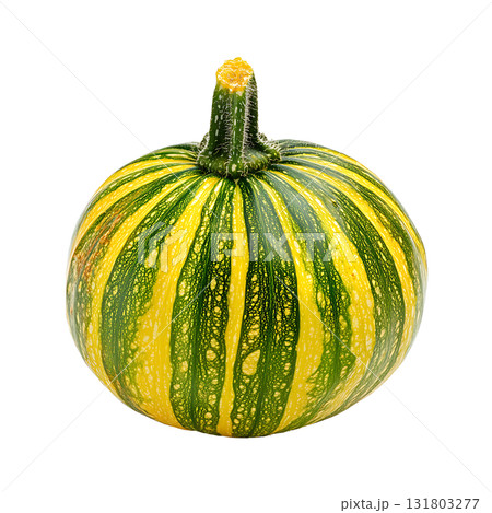 One whole striped kabocha squash shows its beautiful texture and shape on transparent background 131803277