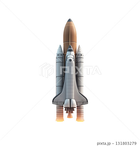 Space shuttle launches powerfully upward with fiery exhaust jets on transparent background Space shuttle launches powerfully upward with fiery exhaust jets on transparent background 131803279