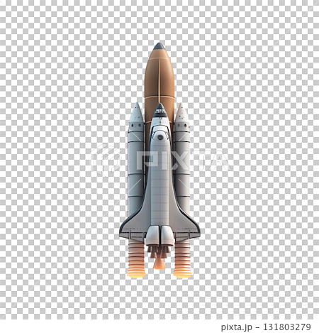 Space shuttle launches powerfully upward with fiery exhaust jets on transparent background Space shuttle launches powerfully upward with fiery exhaust jets on transparent background 131803279