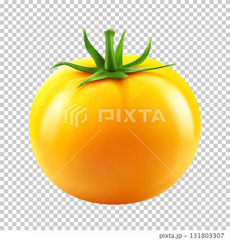 Ripe yellow tomato with a shiny smooth skin on transparent background Ripe yellow tomato with a shiny smooth skin on transparent background 131803307