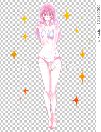 A shy woman in a sparkling swimsuit A shy woman in a sparkling swimsuit 131803506