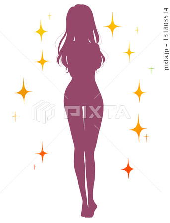 恥ずかしそうな女性の全身　シルエット　キラキラ 131803514