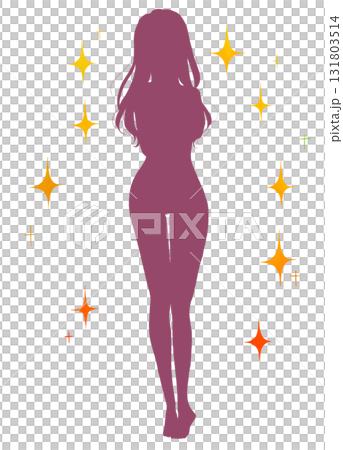 恥ずかしそうな女性の全身　シルエット　キラキラ 131803514
