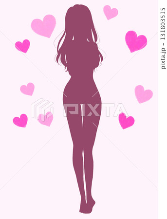 恥ずかしそうな女性の全身　シルエット　ハート 131803515