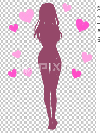 害羞的女人全身剪影心臟 害羞的女人全身剪影心臟 131803516