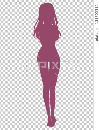 害羞的女人的全身輪廓 131803519