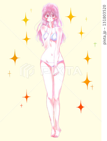 恥ずかしそうな水着の女性 キラキラ 恥ずかしそうな水着の女性 キラキラ 131803520