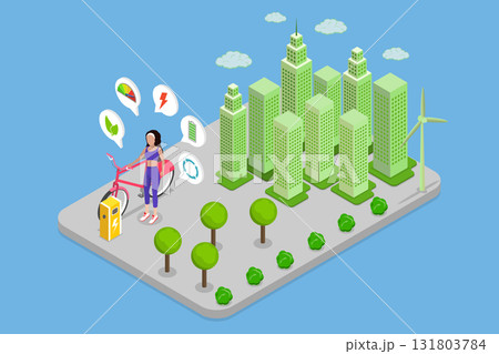 3D Isometric Flat Vector Illustration of City E-bike, Electric Bike Charging 131803784