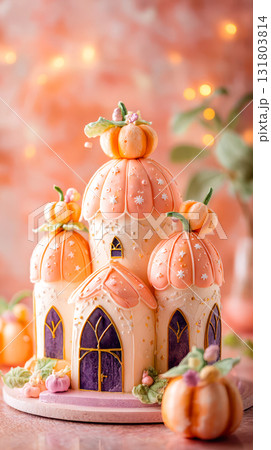 Whimsical castle cake for Halloween celebration party. 131803814
