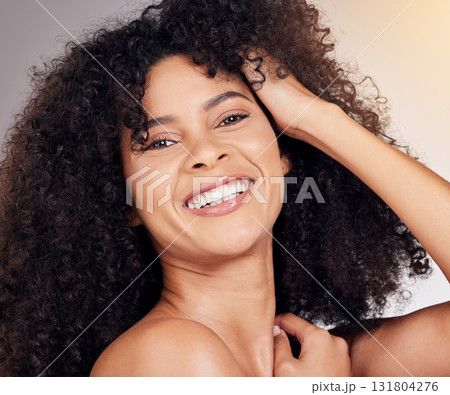 Skincare, wellness and portrait of a female in a studio with a natural, cosmetic and face routine. Health, beauty and woman model from Puerto Rico with a facial treatment isolated by gray background. 131804276