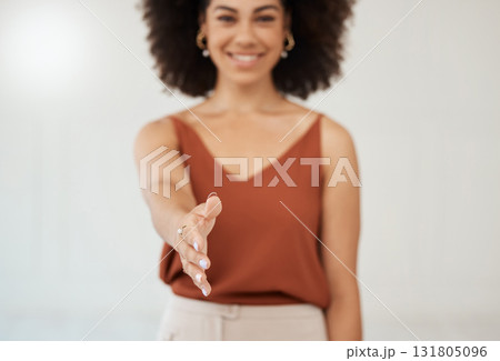 Business woman, handshake and portrait smile for meeting, greeting or recruitment hiring at the office. Hand of happy female recruiter shaking hands for thank you, welcome or deal in work agreement Business woman, handshake and portrait smile for meeting, greeting or recruitment hiring at the office. Hand of happy female recruiter shaking hands for thank you, welcome or deal in work agreement 131805096