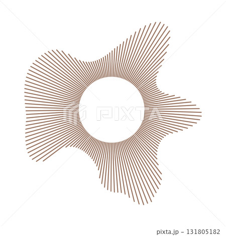 Sound circle, ring lines mockup. Circular wave. Equalizer logo, radial spectrum. Voice symbol. Wavy radial frame pattern. Radial rays. Depicting audio music icon. Mocha mousse color backdrop. 131805182