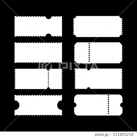 Admit one tickets simple samples. Empty flat patterns. Ticket templates for cinema, circus, theater, festival, casino, club. Boarding blanks, lottery, sale coupons icons. Blanks backgrounds mockups. 131805258