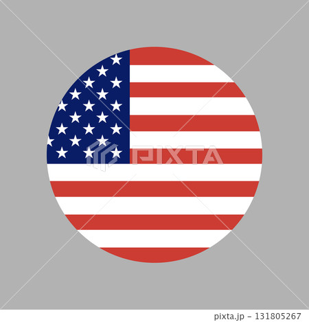 National round flag of the United States. American flag circle icon. U.S. flag rounded badge. United States of America circular flag button, background, sticker. 131805267