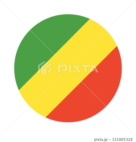 Republic of the Congo round flag. National Flag rounded icon. Circle flag Republic Congo. Republic of the Congo round flag. National Flag rounded icon. Circle flag Republic Congo. 131805328