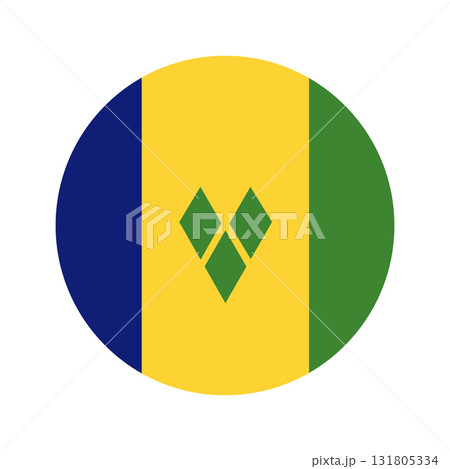 Saint Vincent and the Grenadines circle flag. National round flag of Saint Vincent and the Grenadines. Flag flat icon. 131805334