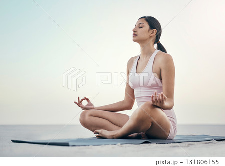 Relax, woman and yoga in nature for wellness, peace and zen, pose and balance on light mockup sky. Fitness, girl and meditation, training and energy outdoor for peaceful, mindset and chakra workout Relax, woman and yoga in nature for wellness, peace and zen, pose and balance on light mockup sky. Fitness, girl and meditation, training and energy outdoor for peaceful, mindset and chakra workout 131806155