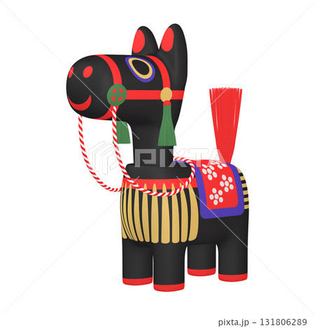 干支のイラスト素材　午年　馬の首振り人形（1_1）　黒 131806289