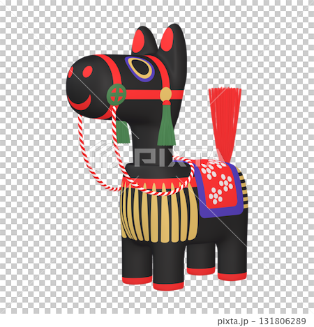 干支のイラスト素材　午年　馬の首振り人形（1_1）　黒 131806289