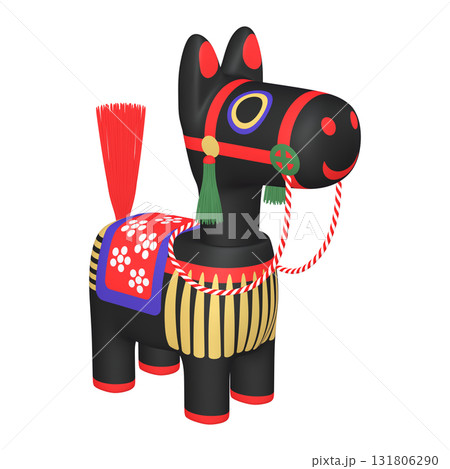 干支のイラスト素材　午年　馬の首振り人形（1_2）　黒 131806290