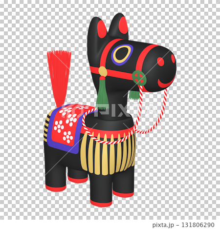 干支のイラスト素材　午年　馬の首振り人形（1_2）　黒 131806290