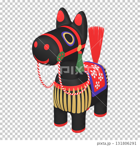 Illustration material of the zodiac: Year of the Horse, Horse bobblehead doll (1_3) Black 131806291
