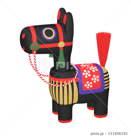 干支のイラスト素材　午年　馬の首振り人形（1_4）　黒 131806292