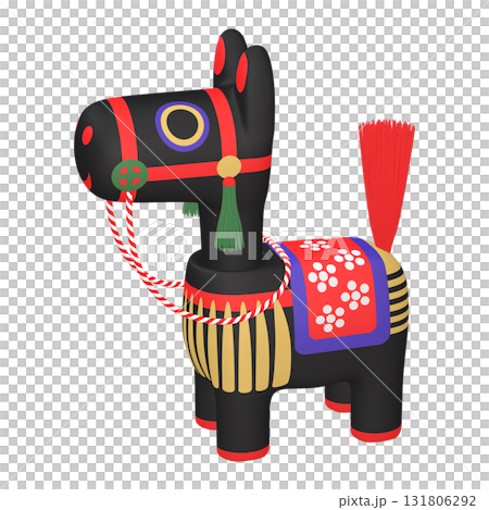 干支のイラスト素材　午年　馬の首振り人形（1_4）　黒 131806292
