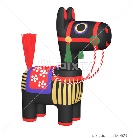 干支のイラスト素材　午年　馬の首振り人形（1_5）　黒 131806293