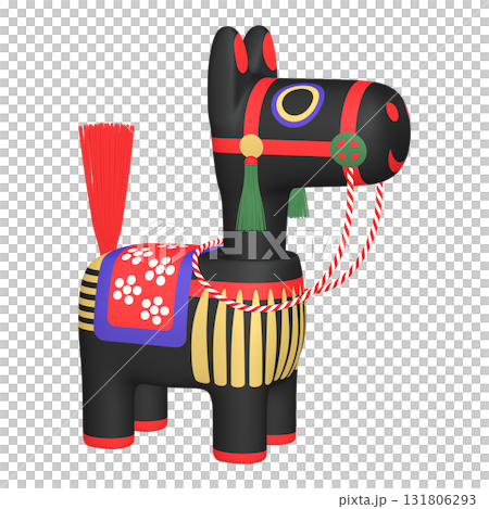 干支のイラスト素材　午年　馬の首振り人形（1_5）　黒 131806293