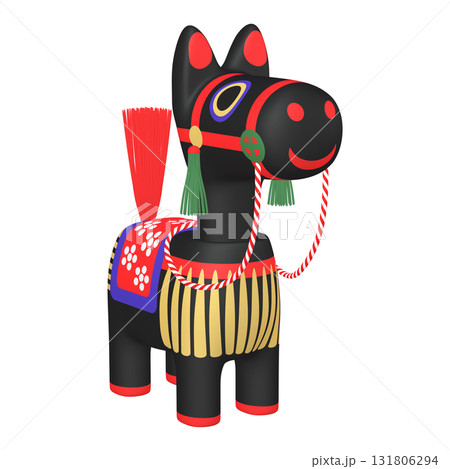 干支のイラスト素材　午年　馬の首振り人形（1_6）　黒 131806294