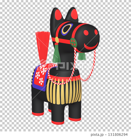 干支のイラスト素材　午年　馬の首振り人形（1_6）　黒 131806294