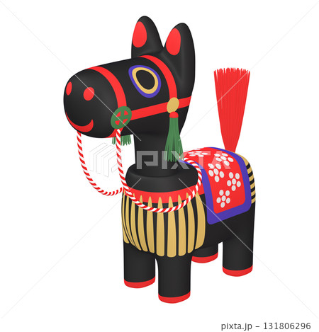 干支のイラスト素材　午年　馬の首振り人形（1_8）　黒 131806296