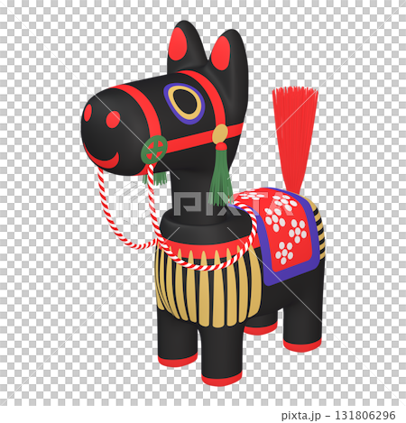 干支のイラスト素材　午年　馬の首振り人形（1_8）　黒 131806296