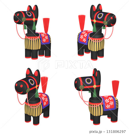 干支のイラスト素材 午年 馬の首振り人形(1) 黒 カット四点セット(1) 干支のイラスト素材 午年 馬の首振り人形(1) 黒 カット四点セット(1) 131806297