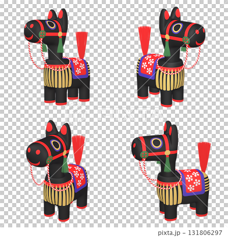 干支のイラスト素材 午年 馬の首振り人形(1) 黒 カット四点セット(1) 干支のイラスト素材 午年 馬の首振り人形(1) 黒 カット四点セット(1) 131806297