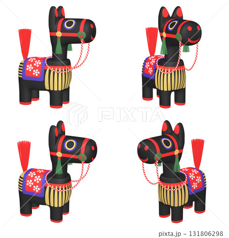 干支のイラスト素材 午年 馬の首振り人形(1) 黒 カット四点セット(2) 干支のイラスト素材 午年 馬の首振り人形(1) 黒 カット四点セット(2) 131806298