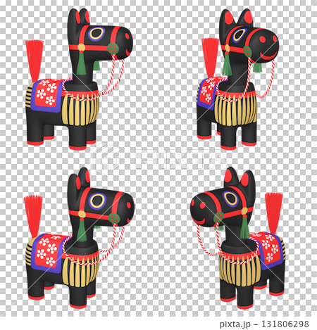 干支のイラスト素材 午年 馬の首振り人形(1) 黒 カット四点セット(2) 干支のイラスト素材 午年 馬の首振り人形(1) 黒 カット四点セット(2) 131806298